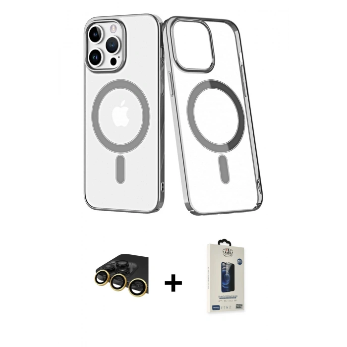 MARSİLYAN™- iPhone 14 Pro Max Kılıf Yörünge Minimal - Siyah Bilvis Hayalet Cam Ekran Koruyucu + Raze Metal Kamera Lens - GD