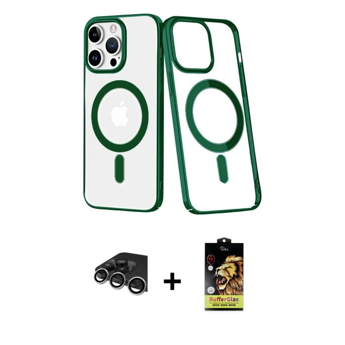 MARSİLYAN™- iPhone 14 Pro Max Kılıf Yörünge Minimal - Siyah Buffer Cam Ekran Koruyucu + Raze Metal Kamera Lens - GS