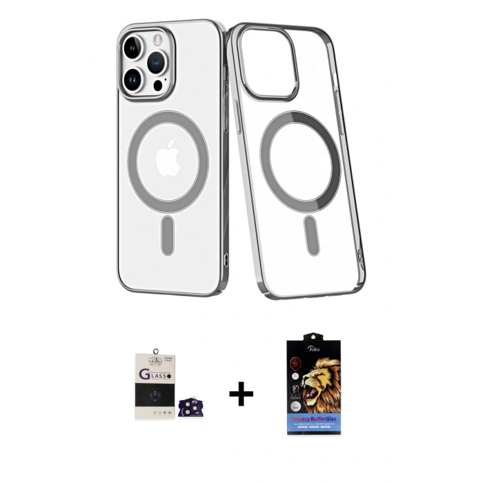 MARSİLYAN™- iPhone 14 Pro Max Kılıf Yörünge Minimal - Siyah Buffer Hayalet Cam Ekran Koruyucu + Bilvis Titan Kamera Lens - DNMR