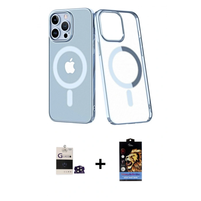 MARSİLYAN™- iPhone 14 Pro Max Kılıf Yörünge Minimal - Siyah Buffer Hayalet Cam Ekran Koruyucu + Bilvis Titan Kamera Lens - DNMR