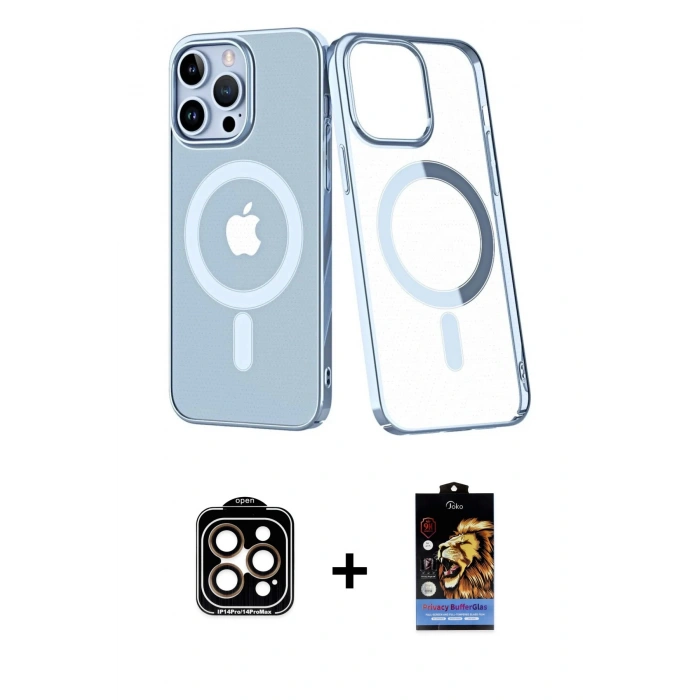 MARSİLYAN™- iPhone 14 Pro Max Kılıf Yörünge Minimal - Siyah Buffer Hayalet Cam Ekran Koruyucu + PVD Metal Kamera Lens - TU