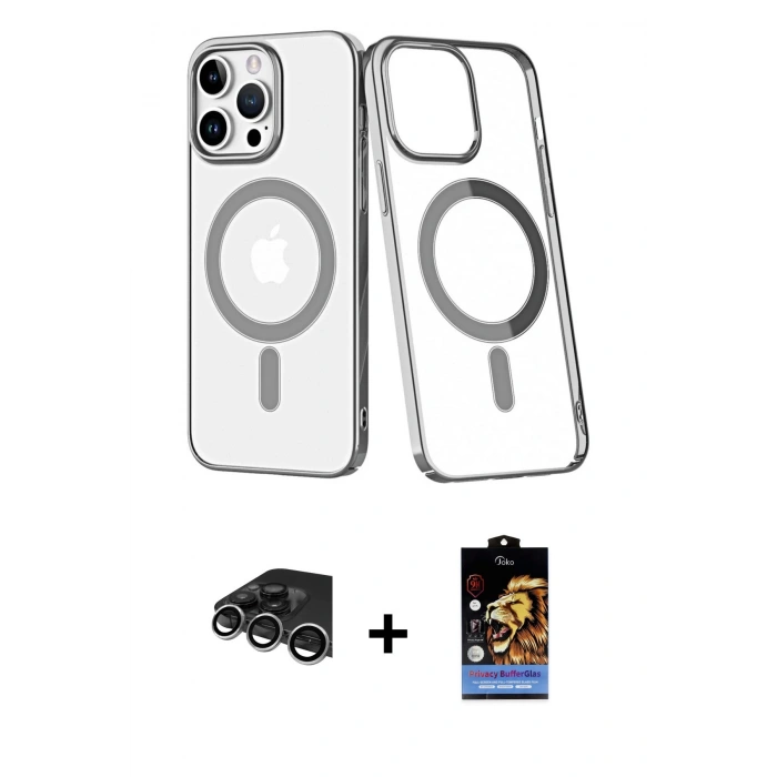 MARSİLYAN™- iPhone 14 Pro Max Kılıf Yörünge Minimal - Siyah Buffer Hayalet Cam Ekran Koruyucu + Raze Metal Kamera Lens - GS