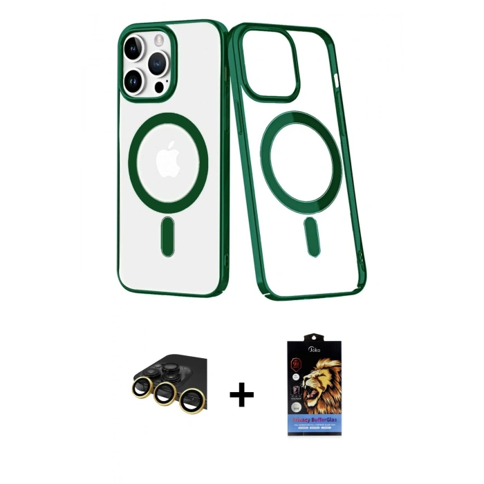 MARSİLYAN™- iPhone 14 Pro Max Kılıf Yörünge Minimal - Siyah Buffer Hayalet Cam Ekran Koruyucu + Raze Metal Kamera Lens - GD