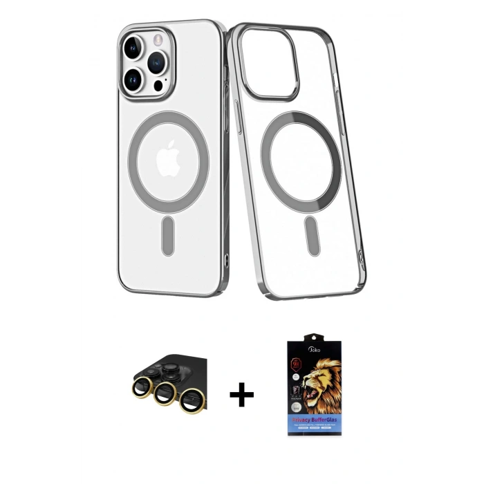 MARSİLYAN™- iPhone 14 Pro Max Kılıf Yörünge Minimal - Siyah Buffer Hayalet Cam Ekran Koruyucu + Raze Metal Kamera Lens - GD