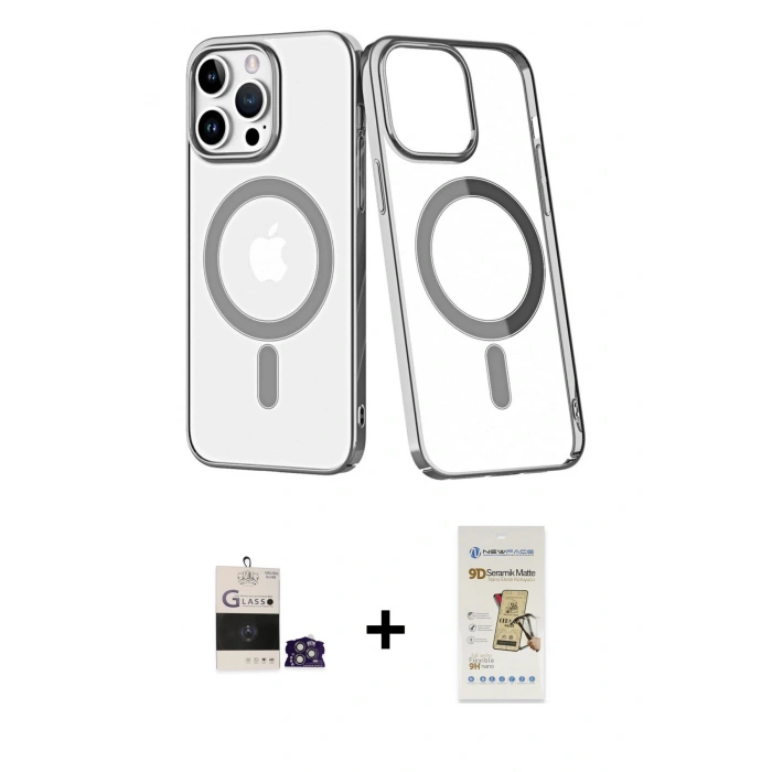 MARSİLYAN™- iPhone 14 Pro Max Kılıf Yörünge Minimal - Siyah Mat Seramik Nano Ekran Koruyucu + Bilvis Titan Kamera Lens - GS