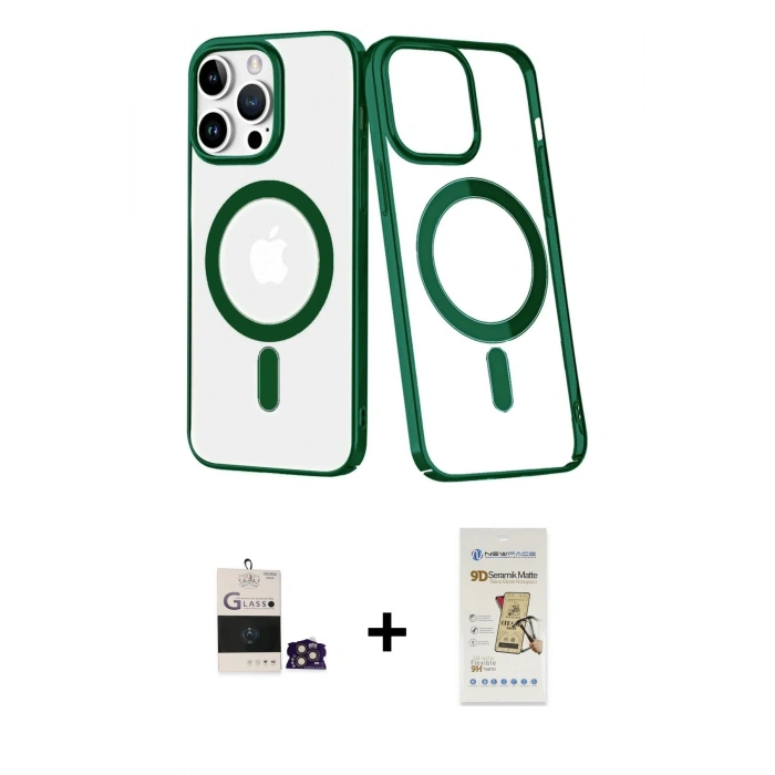 MARSİLYAN™- iPhone 14 Pro Max Kılıf Yörünge Minimal - Siyah Mat Seramik Nano Ekran Koruyucu + Bilvis Titan Kamera Lens - GD
