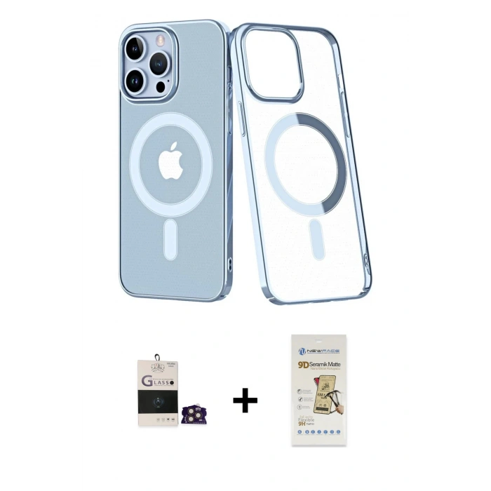 MARSİLYAN™- iPhone 14 Pro Max Kılıf Yörünge Minimal - Siyah Mat Seramik Nano Ekran Koruyucu + Bilvis Titan Kamera Lens - GD