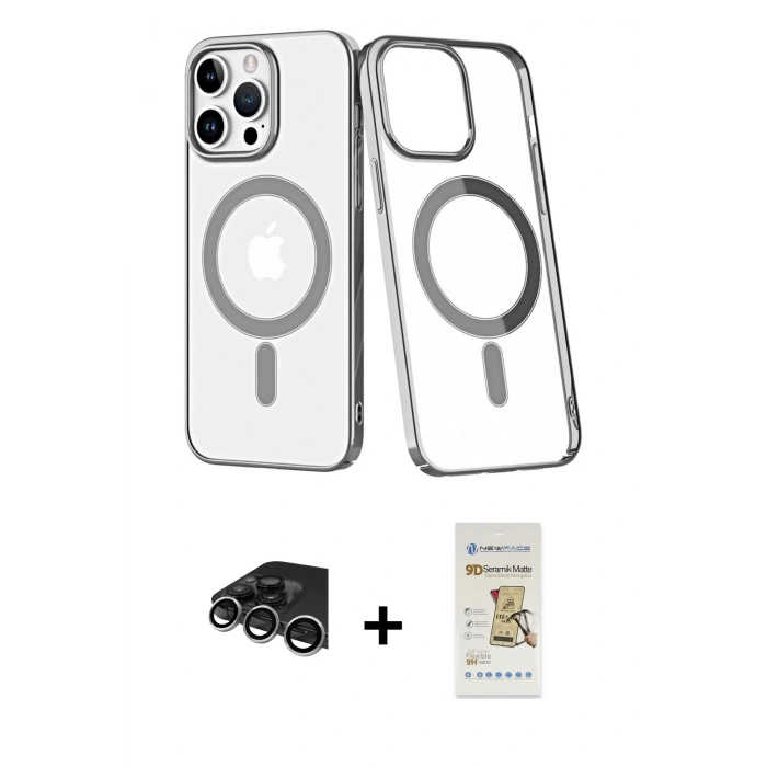 MARSİLYAN™- iPhone 14 Pro Max Kılıf Yörünge Minimal - Siyah Mat Seramik Nano Ekran Koruyucu + Raze Metal Kamera Lens - GS