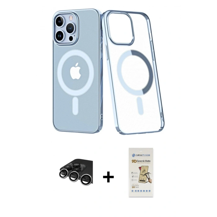 MARSİLYAN™- iPhone 14 Pro Max Kılıf Yörünge Minimal - Siyah Mat Seramik Nano Ekran Koruyucu + Raze Metal Kamera Lens - GS