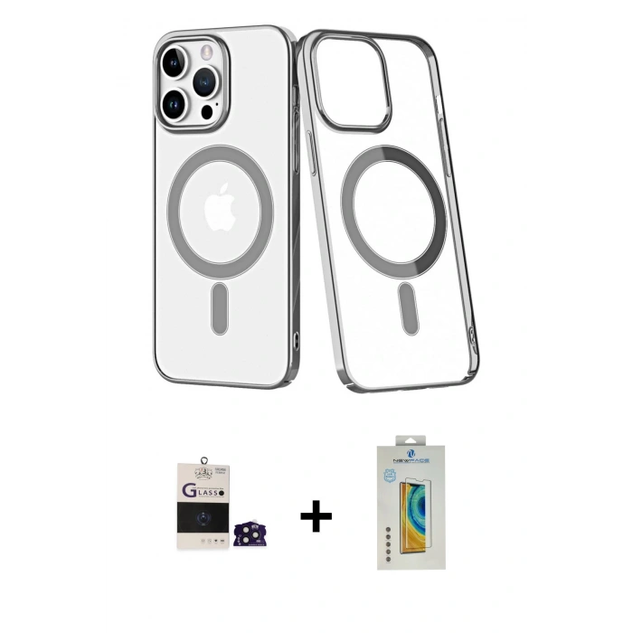 MARSİLYAN™- iPhone 14 Pro Max Kılıf Yörünge Minimal - Siyah Polymer Nano Ekran Koruyucu + Bilvis Titan Kamera Lens - DNMR