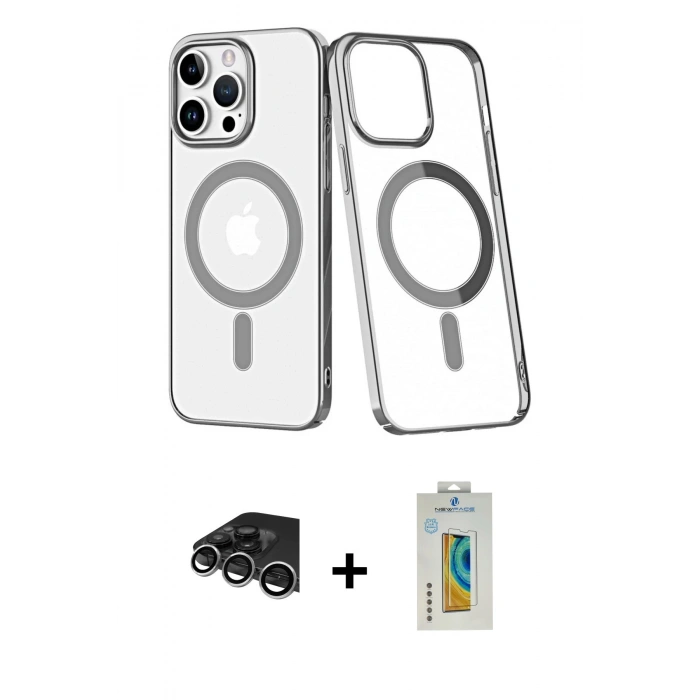 MARSİLYAN™- iPhone 14 Pro Max Kılıf Yörünge Minimal - Siyah Polymer Nano Ekran Koruyucu + Raze Metal Kamera Lens - GS