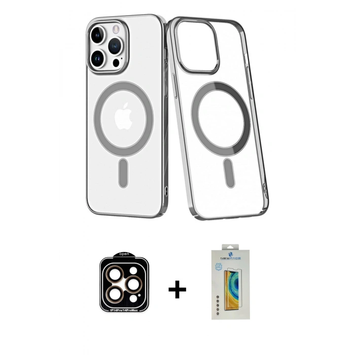 MARSİLYAN™- iPhone 14 Pro Max Kılıf Yörünge Minimal - Siyah Polymer Nano Ekran Koruyucu + PVD Metal Kamera Lens - TU