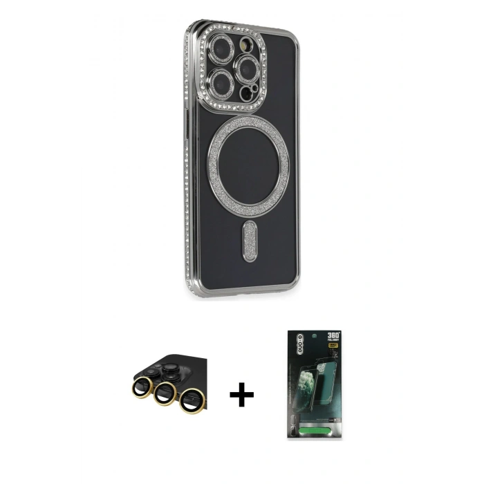 MARSİLYAN™- iPhone 14 Pro Max Kılıf Zirve Doku Prime - Şeffaf 360 Full Body Arka Koruyucu + Raze Metal Kamera Lens - GD