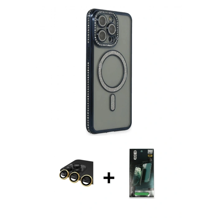 MARSİLYAN™- iPhone 14 Pro Max Kılıf Zirve Doku Prime - Şeffaf 360 Full Body Arka Koruyucu + Raze Metal Kamera Lens - GD