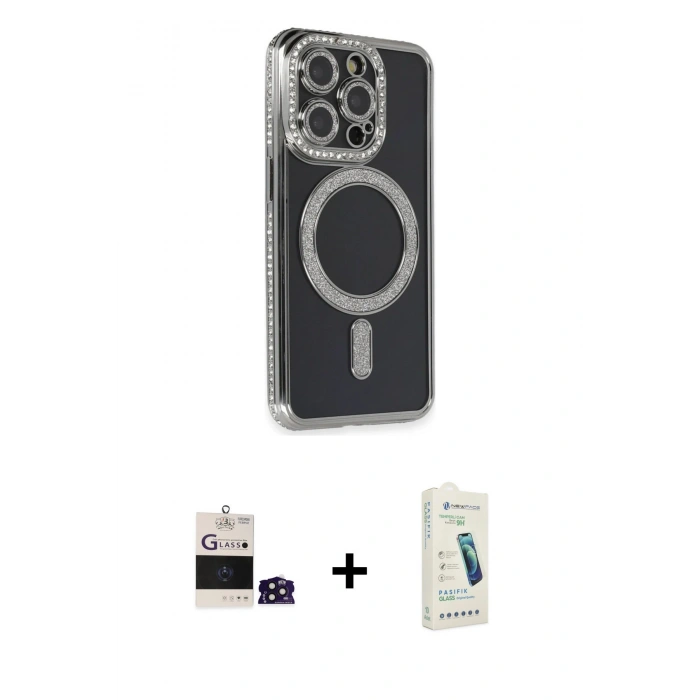 MARSİLYAN™- iPhone 14 Pro Max Kılıf Zirve Doku Prime - Şeffaf Pasifik Cam Ekran Koruyucu + Bilvis Titan Kamera Lens - DNMR