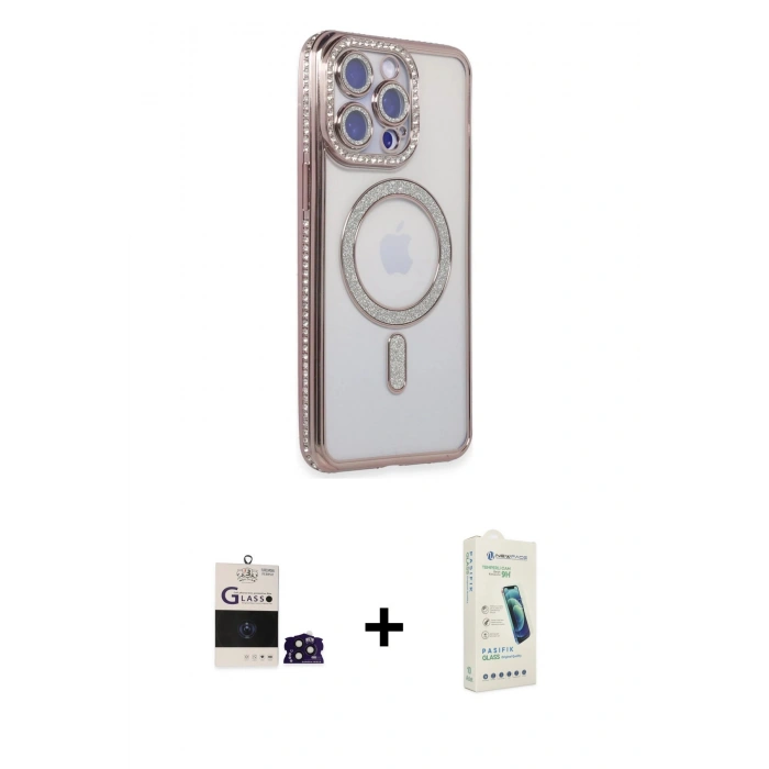 MARSİLYAN™- iPhone 14 Pro Max Kılıf Zirve Doku Prime - Şeffaf Pasifik Cam Ekran Koruyucu + Bilvis Titan Kamera Lens - DNMR