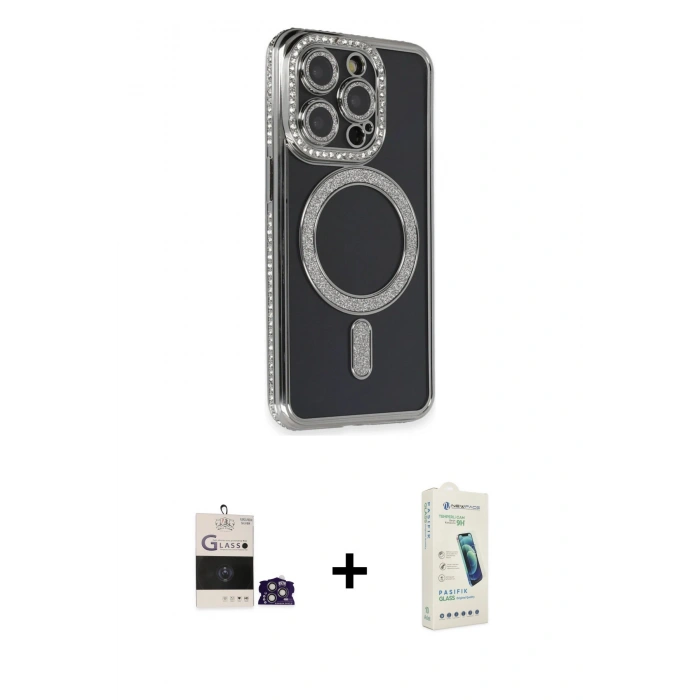 MARSİLYAN™- iPhone 14 Pro Max Kılıf Zirve Doku Prime - Şeffaf Pasifik Cam Ekran Koruyucu + Bilvis Titan Kamera Lens - GS