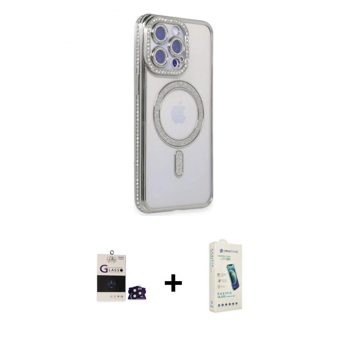 MARSİLYAN™- iPhone 14 Pro Max Kılıf Zirve Doku Prime - Şeffaf Pasifik Cam Ekran Koruyucu + Bilvis Titan Kamera Lens - DNMR