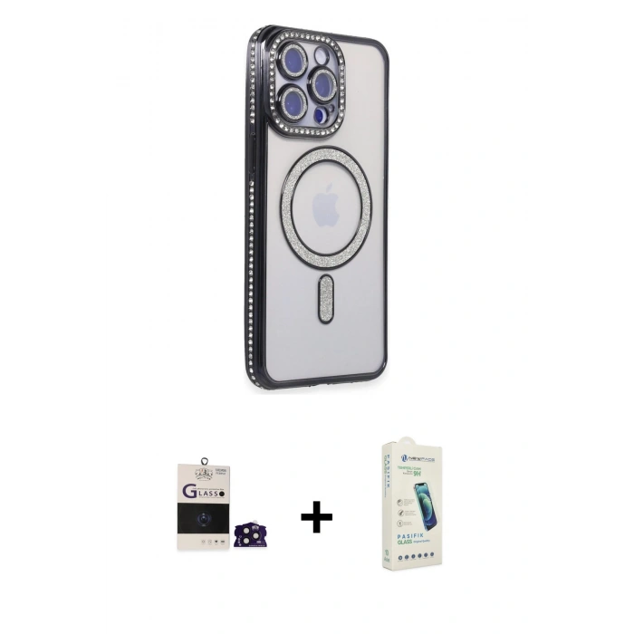 MARSİLYAN™- iPhone 14 Pro Max Kılıf Zirve Doku Prime - Şeffaf Pasifik Cam Ekran Koruyucu + Bilvis Titan Kamera Lens - DNMR
