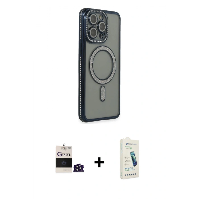 MARSİLYAN™- iPhone 14 Pro Max Kılıf Zirve Doku Prime - Şeffaf Pasifik Cam Ekran Koruyucu + Bilvis Titan Kamera Lens - DNMR