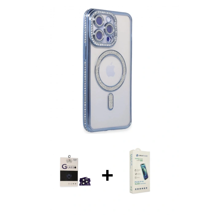 MARSİLYAN™- iPhone 14 Pro Max Kılıf Zirve Doku Prime - Şeffaf Pasifik Cam Ekran Koruyucu + Bilvis Titan Kamera Lens - DNMR