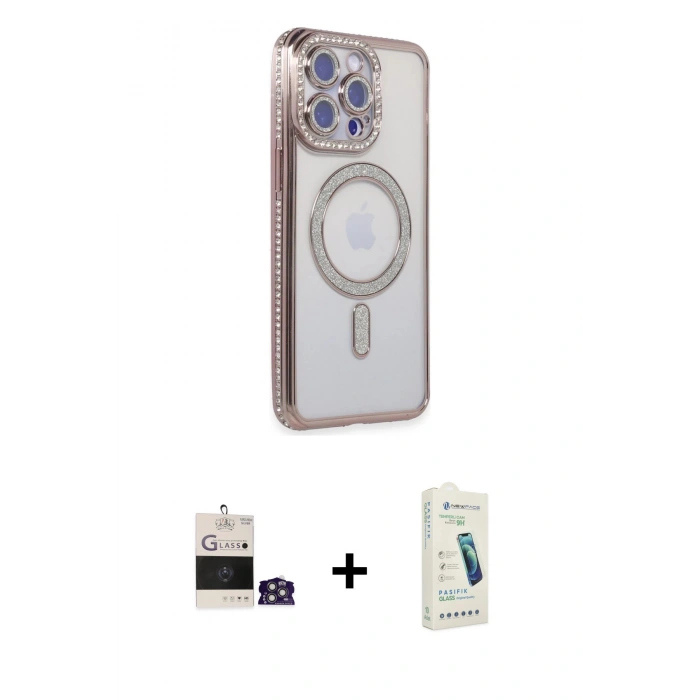 MARSİLYAN™- iPhone 14 Pro Max Kılıf Zirve Doku Prime - Şeffaf Pasifik Cam Ekran Koruyucu + Bilvis Titan Kamera Lens - GS