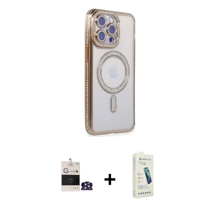 MARSİLYAN™- iPhone 14 Pro Max Kılıf Zirve Doku Prime - Şeffaf Pasifik Cam Ekran Koruyucu + Bilvis Titan Kamera Lens - GS