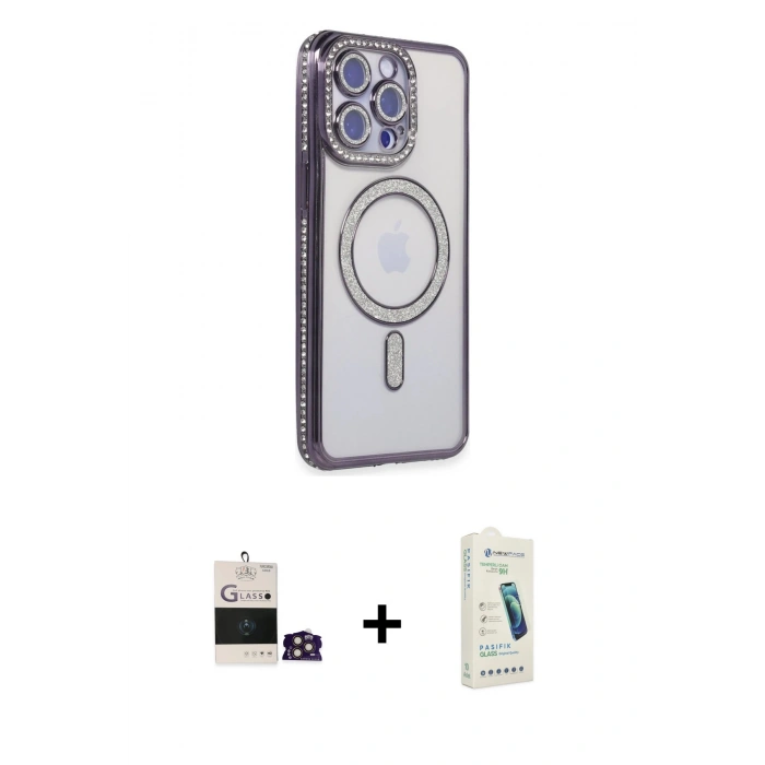 MARSİLYAN™- iPhone 14 Pro Max Kılıf Zirve Doku Prime - Şeffaf Pasifik Cam Ekran Koruyucu + Gold Bilvis Titan Kamera Lens