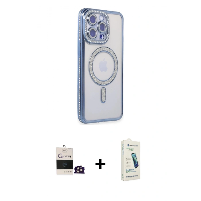 MARSİLYAN™- iPhone 14 Pro Max Kılıf Zirve Doku Prime - Şeffaf Pasifik Cam Ekran Koruyucu + Gold Bilvis Titan Kamera Lens