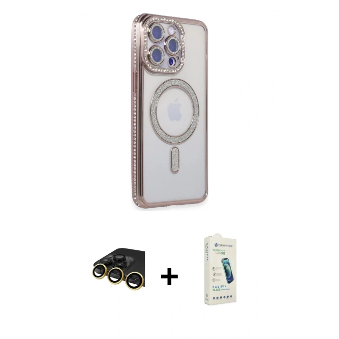 MARSİLYAN™- iPhone 14 Pro Max Kılıf Zirve Doku Prime - Şeffaf Pasifik Cam Ekran Koruyucu + Raze Metal Kamera Lens - GD