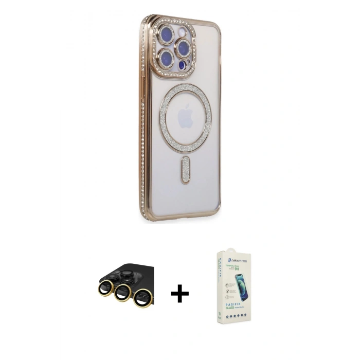 MARSİLYAN™- iPhone 14 Pro Max Kılıf Zirve Doku Prime - Şeffaf Pasifik Cam Ekran Koruyucu + Raze Metal Kamera Lens - GD