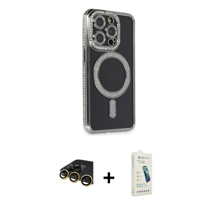 MARSİLYAN™- iPhone 14 Pro Max Kılıf Zirve Doku Prime - Şeffaf Pasifik Cam Ekran Koruyucu + Raze Metal Kamera Lens - GD