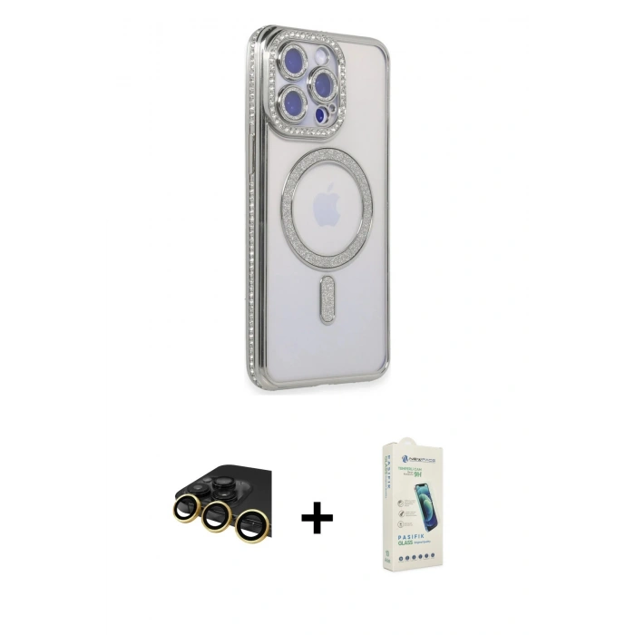 MARSİLYAN™- iPhone 14 Pro Max Kılıf Zirve Doku Prime - Şeffaf Pasifik Cam Ekran Koruyucu + Raze Metal Kamera Lens - GD