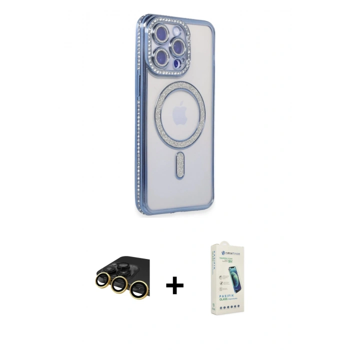MARSİLYAN™- iPhone 14 Pro Max Kılıf Zirve Doku Prime - Şeffaf Pasifik Cam Ekran Koruyucu + Raze Metal Kamera Lens - GD