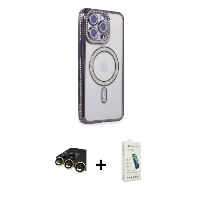 MARSİLYAN™- iPhone 14 Pro Max Kılıf Zirve Doku Prime - Şeffaf Pasifik Cam Ekran Koruyucu + Raze Metal Kamera Lens - GD