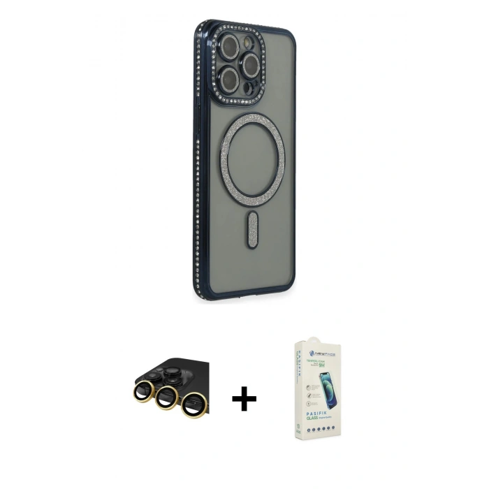 MARSİLYAN™- iPhone 14 Pro Max Kılıf Zirve Doku Prime - Şeffaf Pasifik Cam Ekran Koruyucu + Raze Metal Kamera Lens - GD