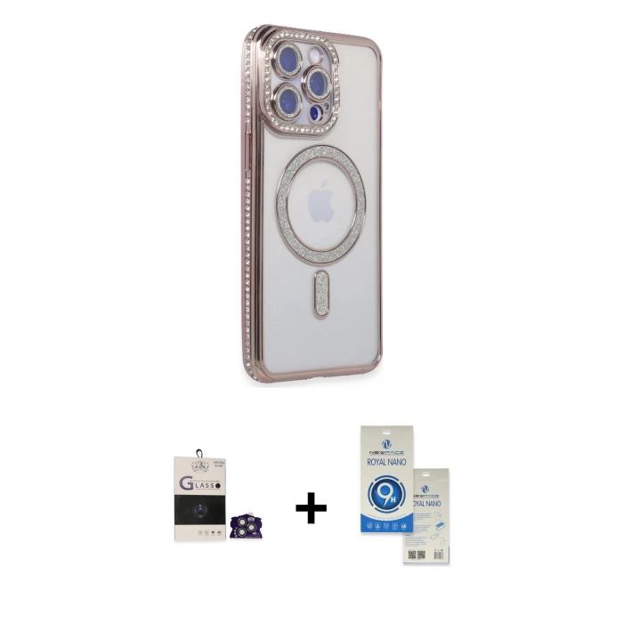 MARSİLYAN™- iPhone 14 Pro Max Kılıf Zirve Doku Prime - Şeffaf Royal Nano Ekran Koruyucu + Bilvis Titan Kamera Lens - GS