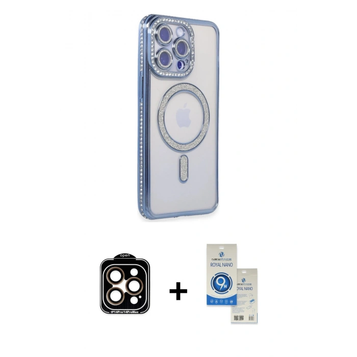 MARSİLYAN™- iPhone 14 Pro Max Kılıf Zirve Doku Prime - Şeffaf Royal Nano Ekran Koruyucu + PVD Metal Kamera Lens - TU