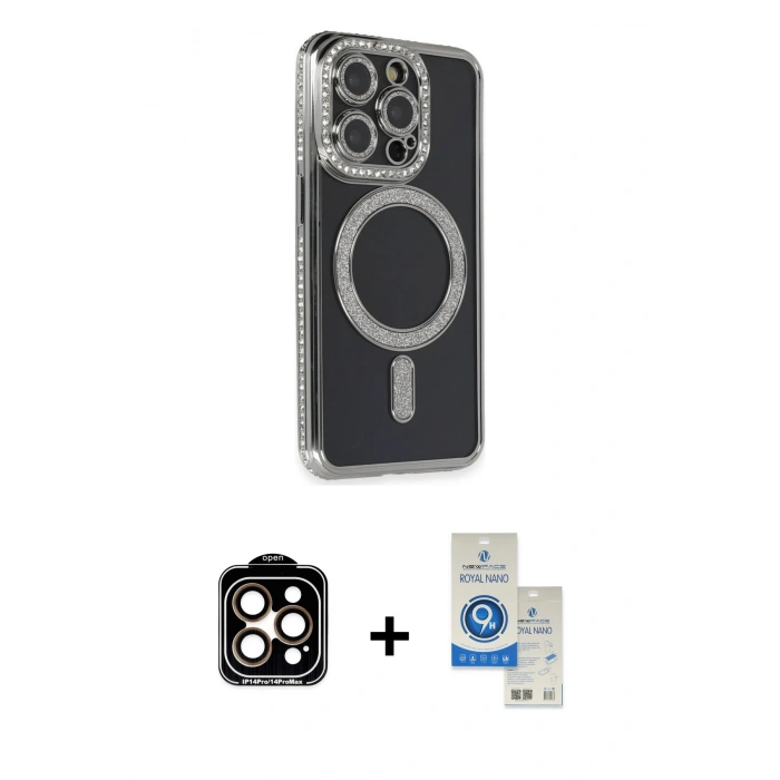 MARSİLYAN™- iPhone 14 Pro Max Kılıf Zirve Doku Prime - Şeffaf Royal Nano Ekran Koruyucu + PVD Metal Kamera Lens - TU