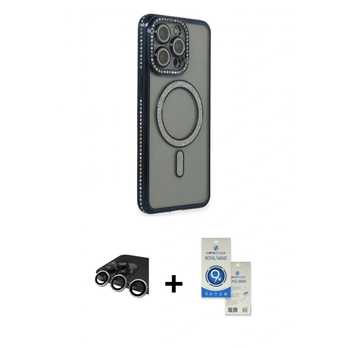 MARSİLYAN™- iPhone 14 Pro Max Kılıf Zirve Doku Prime - Şeffaf Royal Nano Ekran Koruyucu + Raze Metal Kamera Lens - GS
