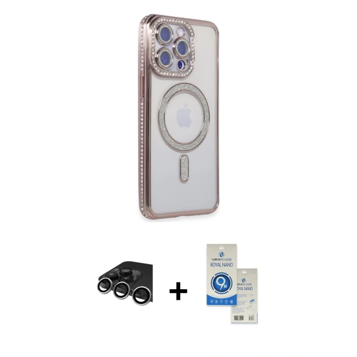 MARSİLYAN™- iPhone 14 Pro Max Kılıf Zirve Doku Prime - Şeffaf Royal Nano Ekran Koruyucu + Raze Metal Kamera Lens - GS