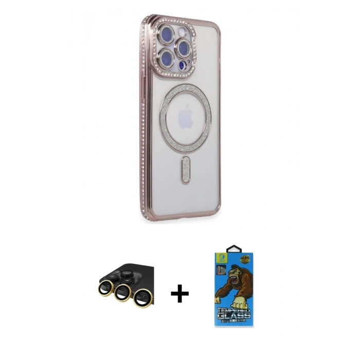 MARSİLYAN™- iPhone 14 Pro Max Kılıf Zirve Doku Prime - Siyah 18D Cam Ekran Koruyucu + Raze Metal Kamera Lens - GD