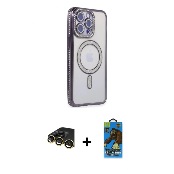 MARSİLYAN™- iPhone 14 Pro Max Kılıf Zirve Doku Prime - Siyah 18D Cam Ekran Koruyucu + Raze Metal Kamera Lens - GD