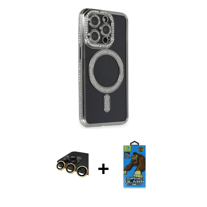 MARSİLYAN™- iPhone 14 Pro Max Kılıf Zirve Doku Prime - Siyah 18D Cam Ekran Koruyucu + Raze Metal Kamera Lens - GD