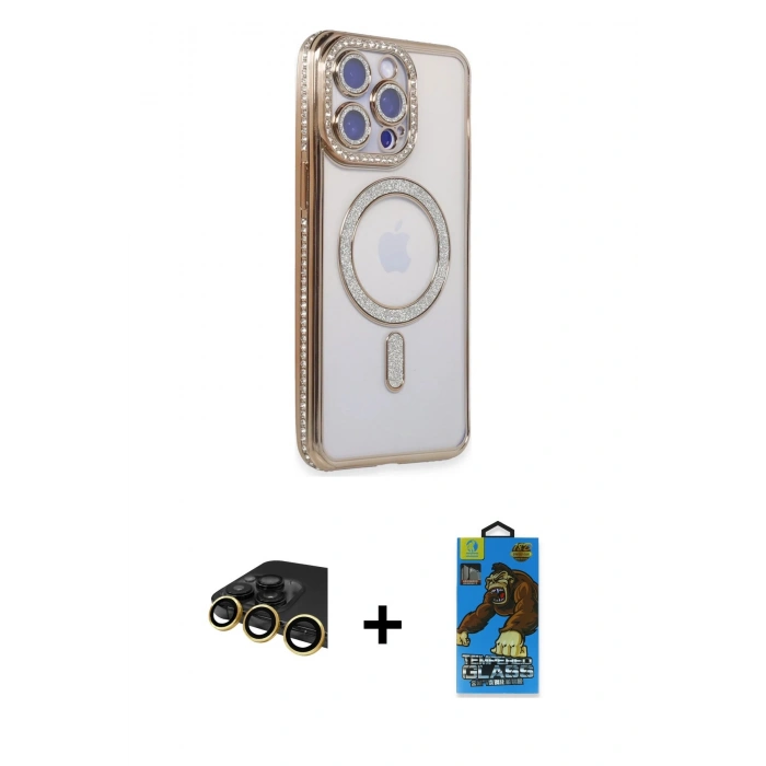 MARSİLYAN™- iPhone 14 Pro Max Kılıf Zirve Doku Prime - Siyah 18D Cam Ekran Koruyucu + Raze Metal Kamera Lens - GD