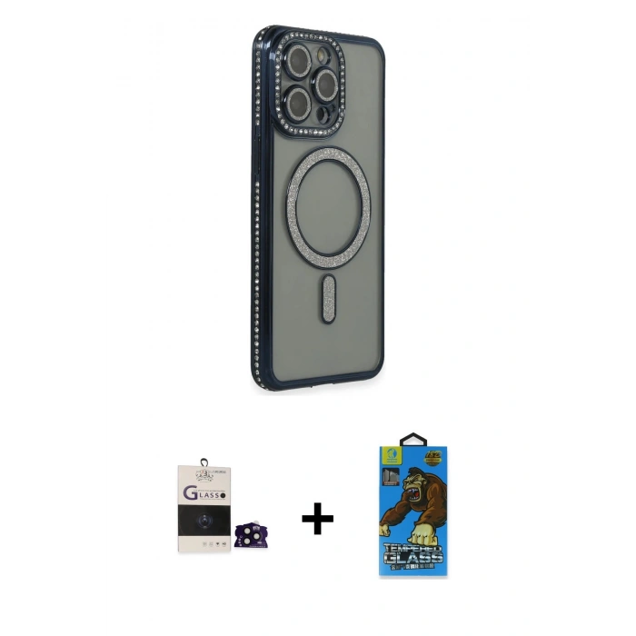 MARSİLYAN™- iPhone 14 Pro Max Kılıf Zirve Doku Prime - Siyah 18D Cam Ekran Koruyucu + Bilvis Titan Kamera Lens - SH