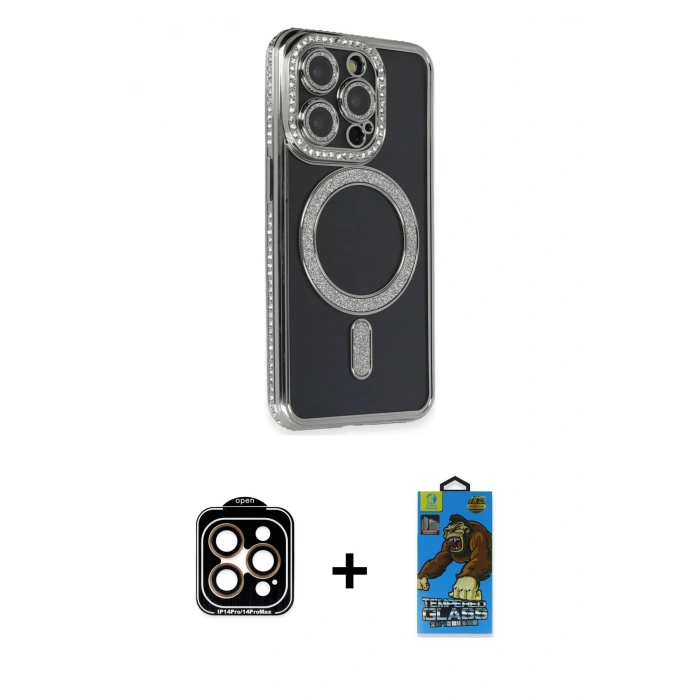 MARSİLYAN™- iPhone 14 Pro Max Kılıf Zirve Doku Prime - Siyah 18D Cam Ekran Koruyucu + PVD Metal Kamera Lens - TU