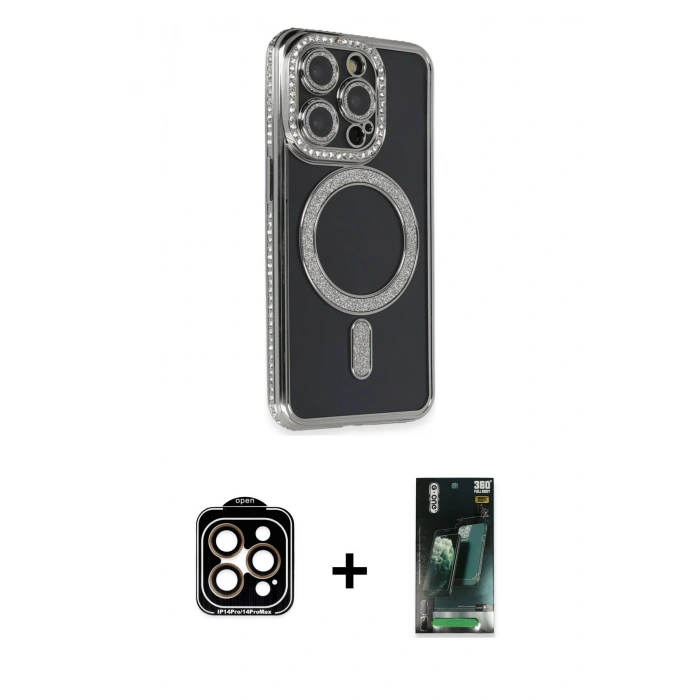 MARSİLYAN™- iPhone 14 Pro Max Kılıf Zirve Doku Prime - Siyah 360 Mat Full Body Arka Koruyucu + PVD Metal Kamera Lens - TU