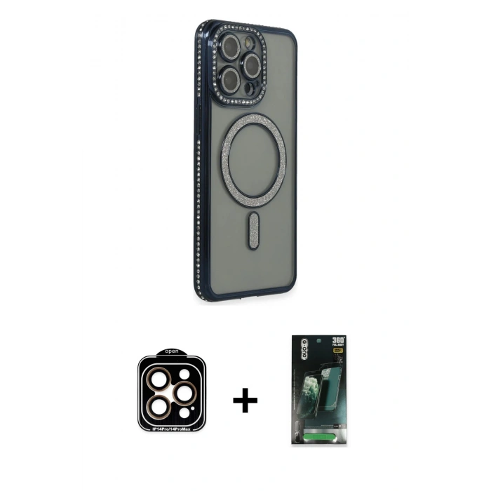 MARSİLYAN™- iPhone 14 Pro Max Kılıf Zirve Doku Prime - Siyah 360 Mat Full Body Arka Koruyucu + PVD Metal Kamera Lens - TU
