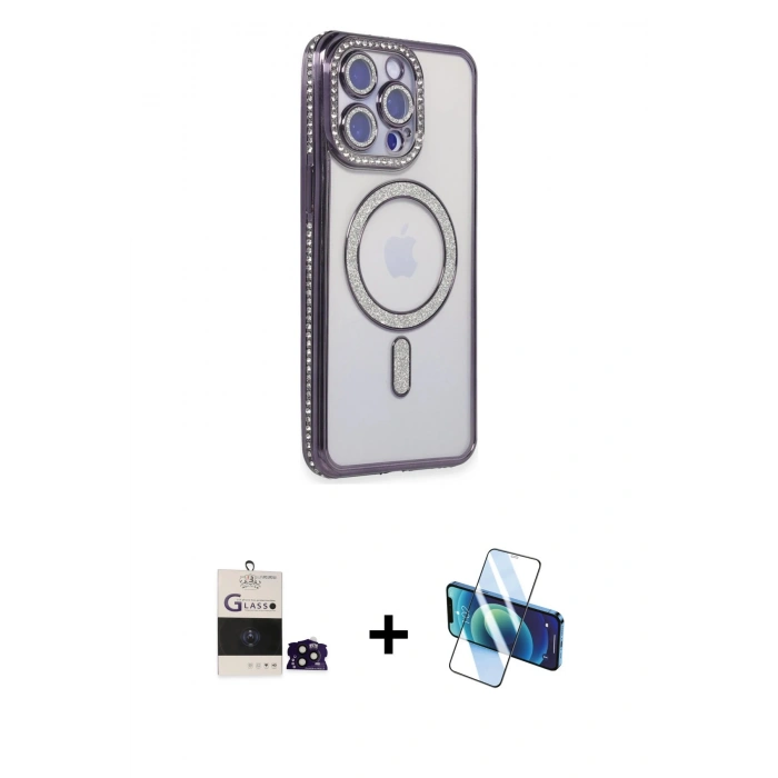 MARSİLYAN™- iPhone 14 Pro Max Kılıf Zirve Doku Prime - Siyah 3D Antistatik Cam Ekran Koruyucu + Bilvis Titan Kamera Lens - SH